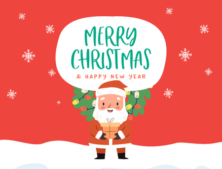 Platilla de diseño Christmas and New Year Cheers Wreath and Santa Postcard 4.2x5.5in