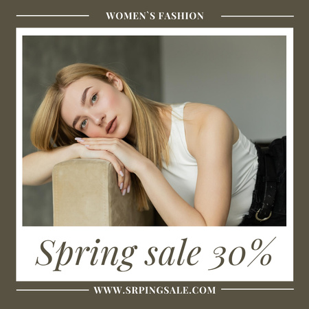 Plantilla de diseño de Oferta de venta de primavera con hermosa mujer rubia Instagram AD 