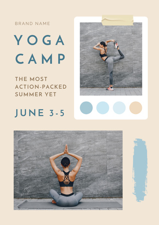 Platilla de diseño Yoga and Fitness Camp Invitation on Beige Poster A3
