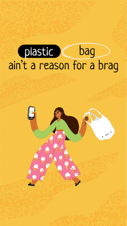 Template di design eco concetto di riciclaggio con la ragazza che tiene sacchetto di plastica Instagram Video Story