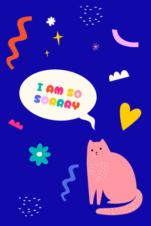 Template di design Cute Apology With Pink Cat In Blue Postcard 4x6in Vertical