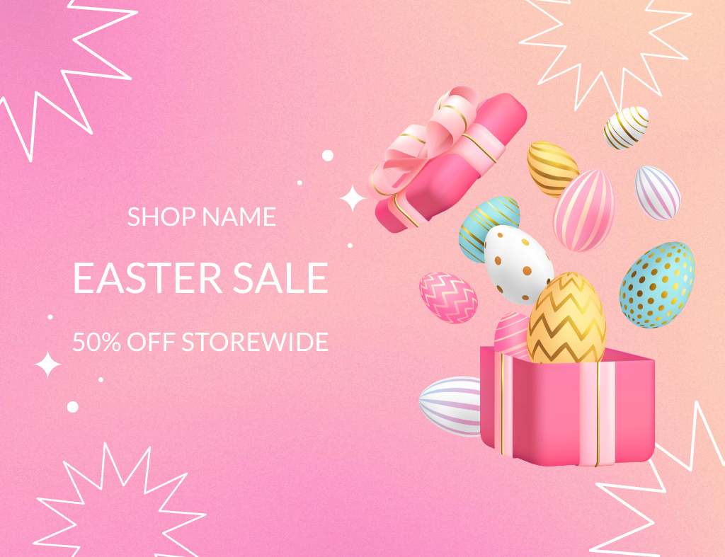 Plantilla de diseño de Easter Gifts Sale Announcement on Pink Thank You Card 5.5x4in Horizontal 