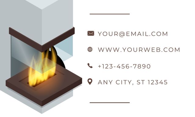 Fireplaces Installation on Minimalist White Business Card 91x55mm Design Template