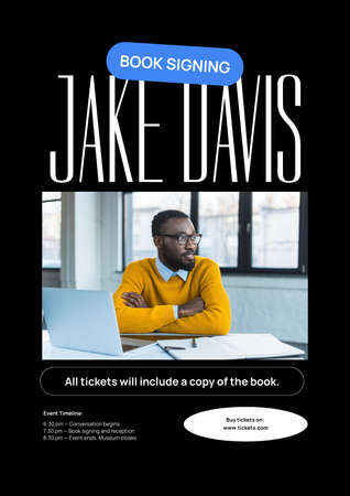 Template di design Annuncio della firma del libro con un uomo afroamericano Poster
