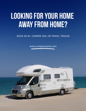 Template di design Travel Trailer Rental Offer with Car on Road Poster 8.5x11in