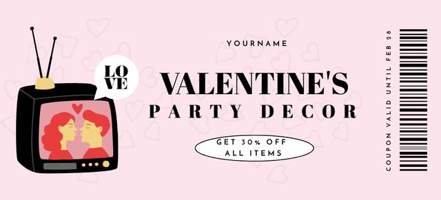 Valentine's Day Party Decor Sale Offer Coupon 3.75x8.25in – шаблон для дизайну