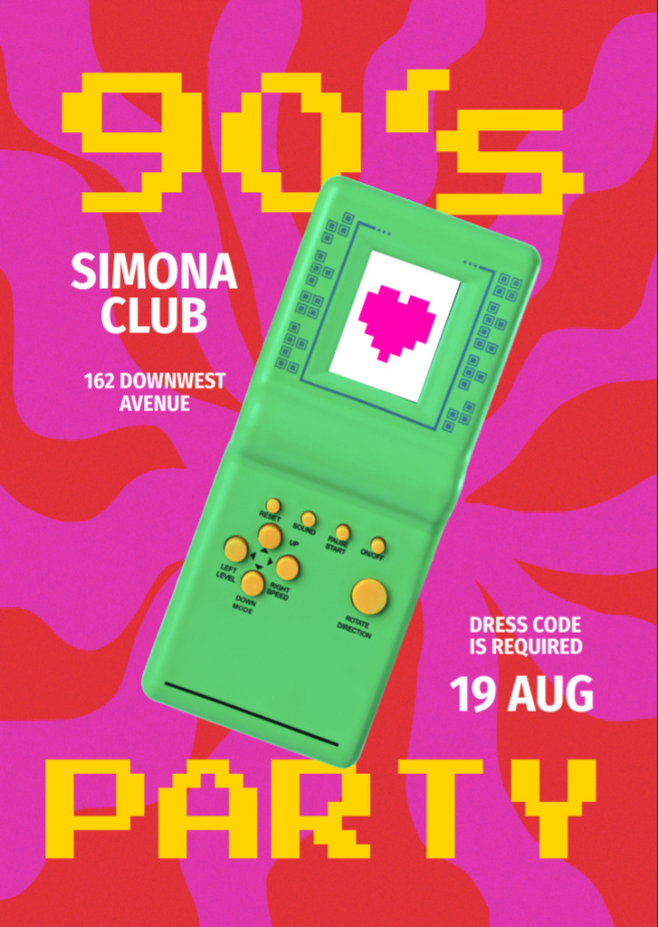 90s Party Announcement with Handheld Game Console Flyer A6 Tasarım Şablonu