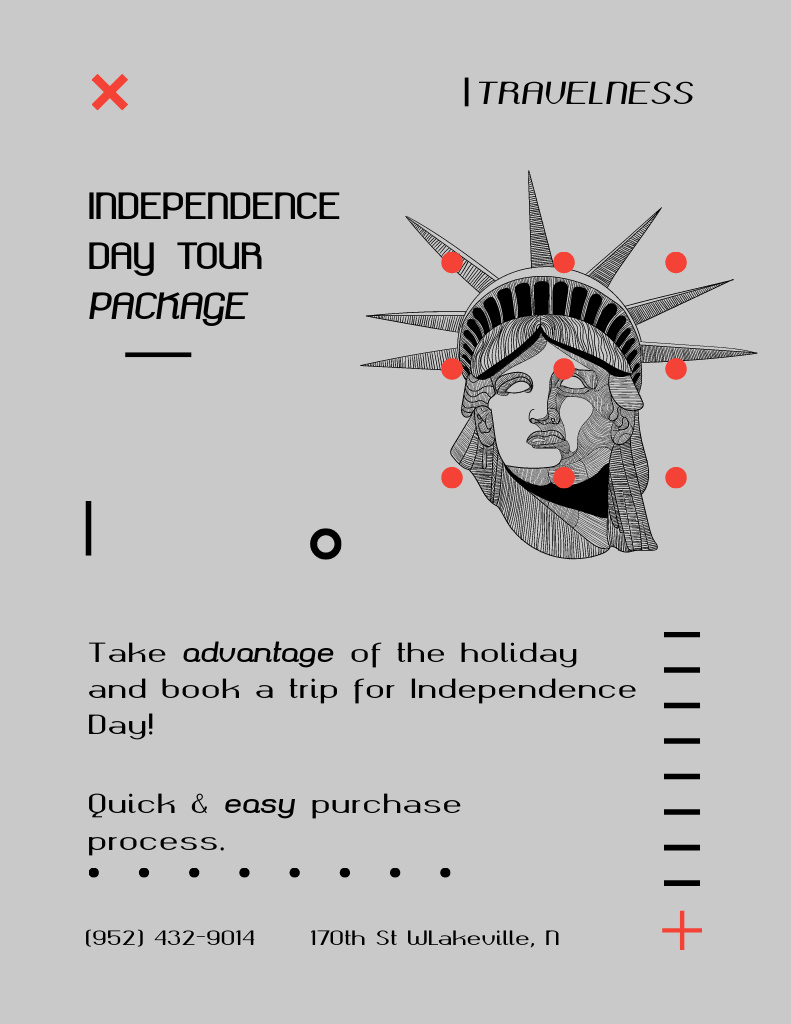 USA Independence Day Tours with Statue Poster 8.5x11inデザインテンプレート