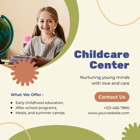 Offer of Children's Center Services with Cute Girl Instagram Design Template