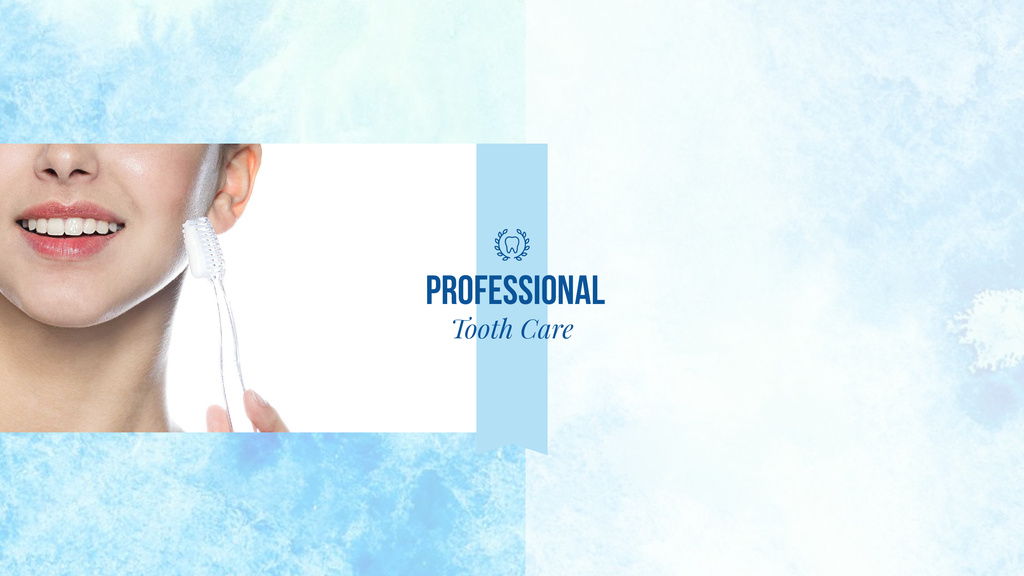 Tooth Care Services Ad with Woman Holding Toothbrush Youtube Design Template