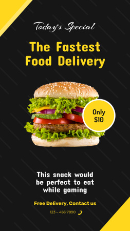 Food Delivery Offer with Tasty Burger Instagram Story Design Template