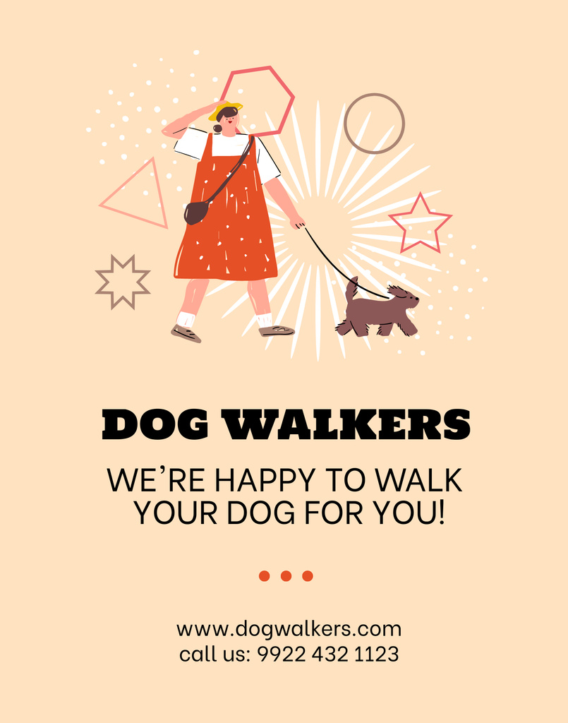Cute Puppy with Girl for Dog Walking Service Poster 22x28in – шаблон для дизайна