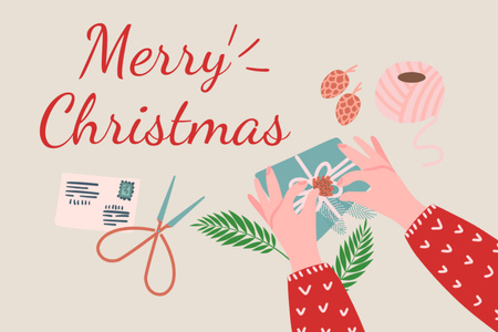 Ontwerpsjabloon van Postcard 4x6in van Sincere Christmas Greeting with Making Decoration by Hands