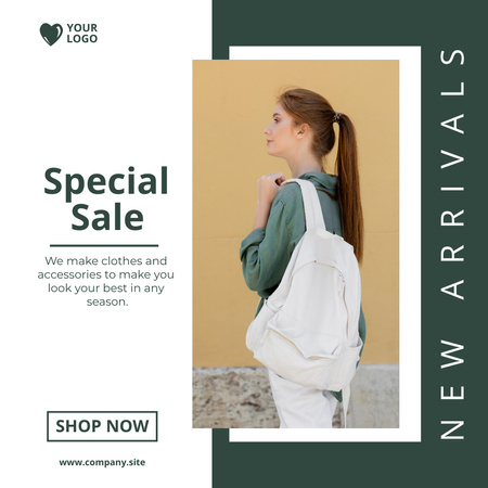 Plantilla de diseño de Woman with Daily Bag for Special Fashion Offer Announcement Instagram 