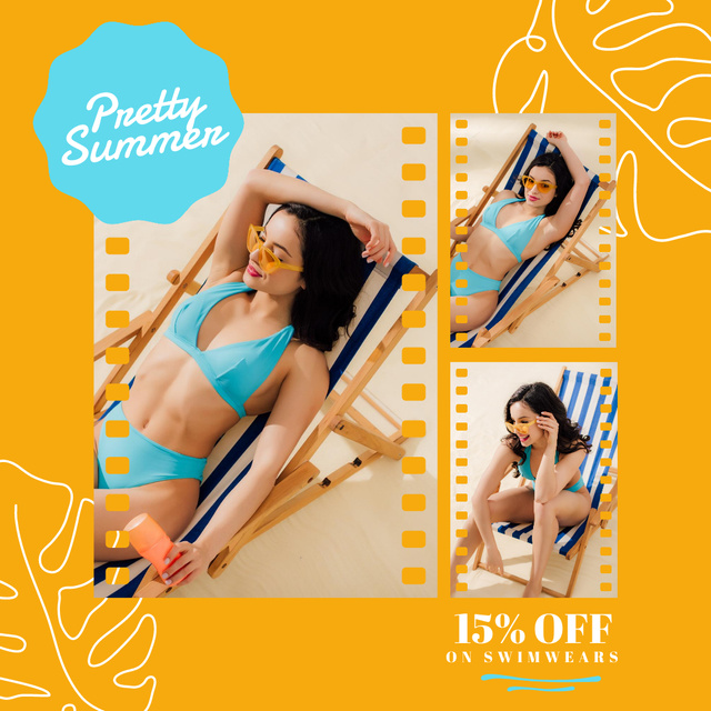 Summer Vibes with Woman on Deck Chair Instagram Design Template