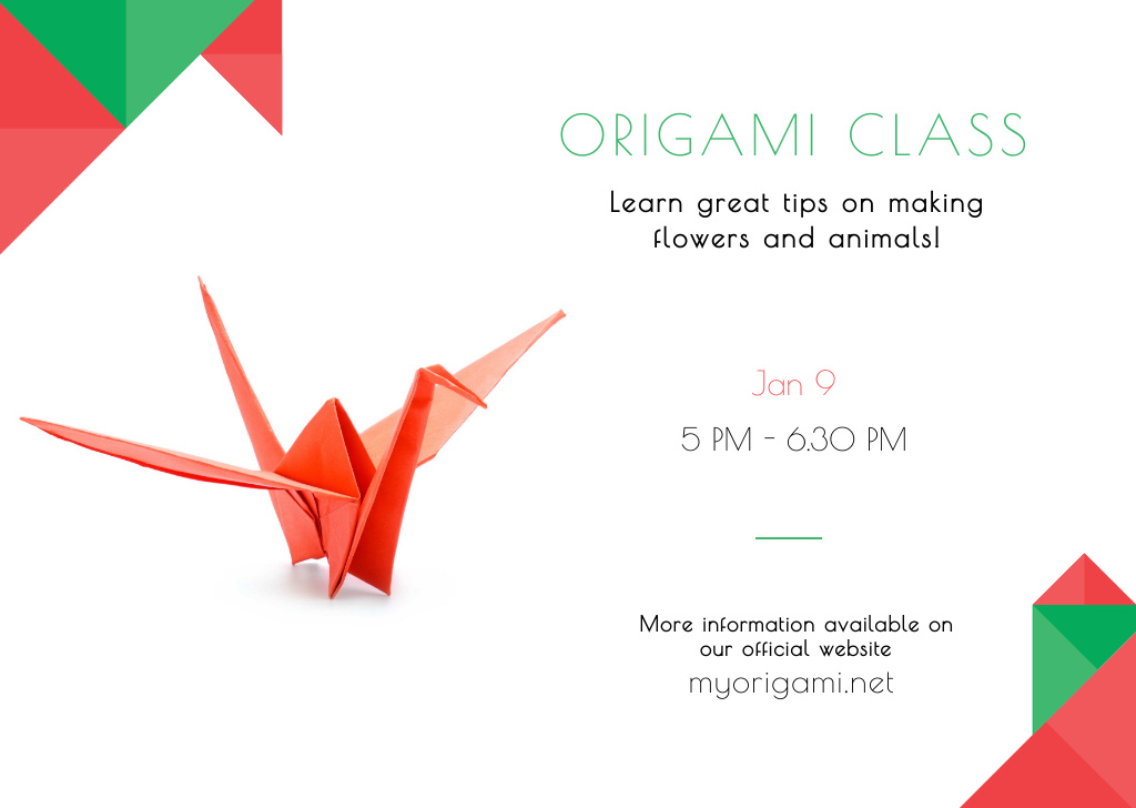 Registration for Origami School on Website Postcardデザインテンプレート