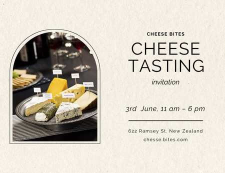 Cheese Tasting Announcement With Cheese Pieces On Plate Invitation 13.9x10.7cm Horizontal Design Template