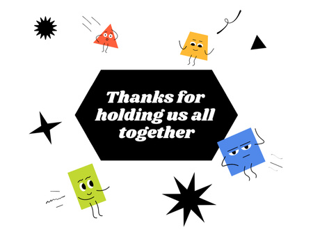 Designvorlage Thankful Phrase with Geometric Shapes with Cartoon Faces für Thank You Card 4.2x5.5in