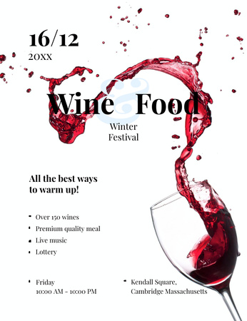 Template di design versare il vino rosso nel bicchiere al food festival Invitation 13.9x10.7cm