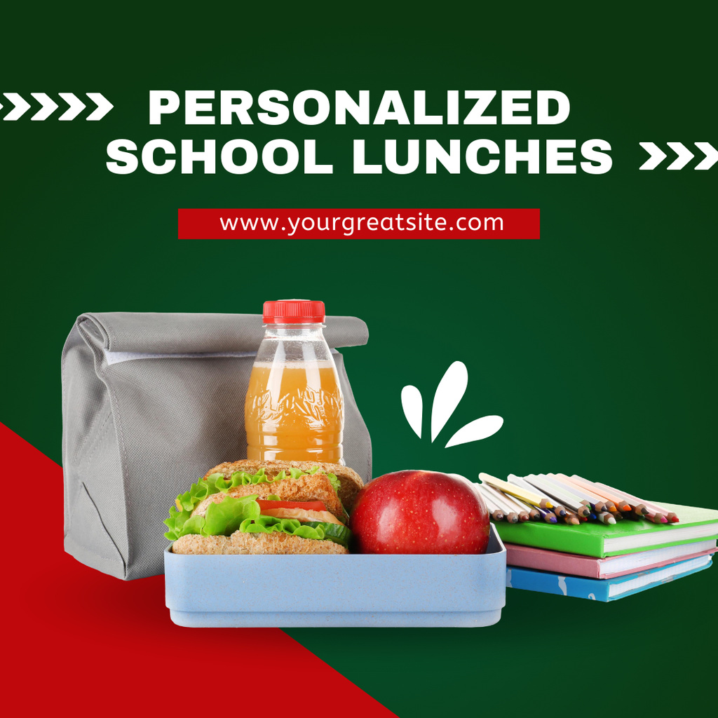 Ontwerpsjabloon van Instagram AD van Gastronomic School Lunches With Juice Ad