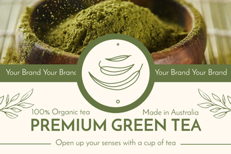 Prémiový zelený čaj v prášku Label Šablona návrhu