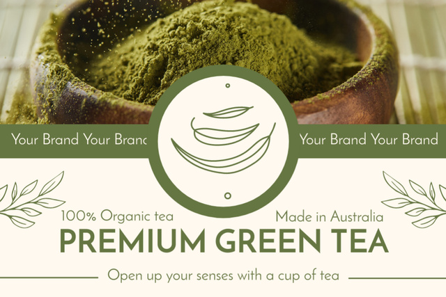 Premium Green Tea in Powder Label Tasarım Şablonu