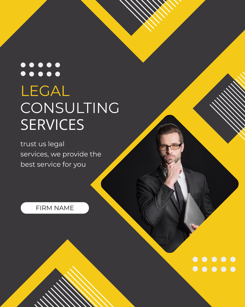 Legal Consulting Service Ad with Confident Businessman Instagram Post Vertical Šablona návrhu