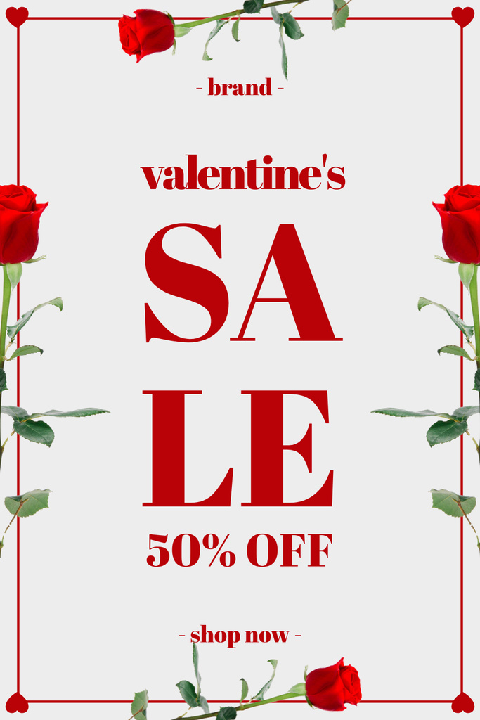 Valentine's Day Sale Announcement with Red Roses Pinterest Modelo de Design