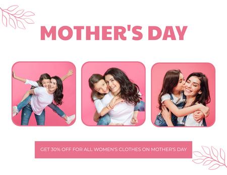 Mom and Daughter having Fun on Mother's Day Thank You Card 5.5x4in Horizontal Design Template