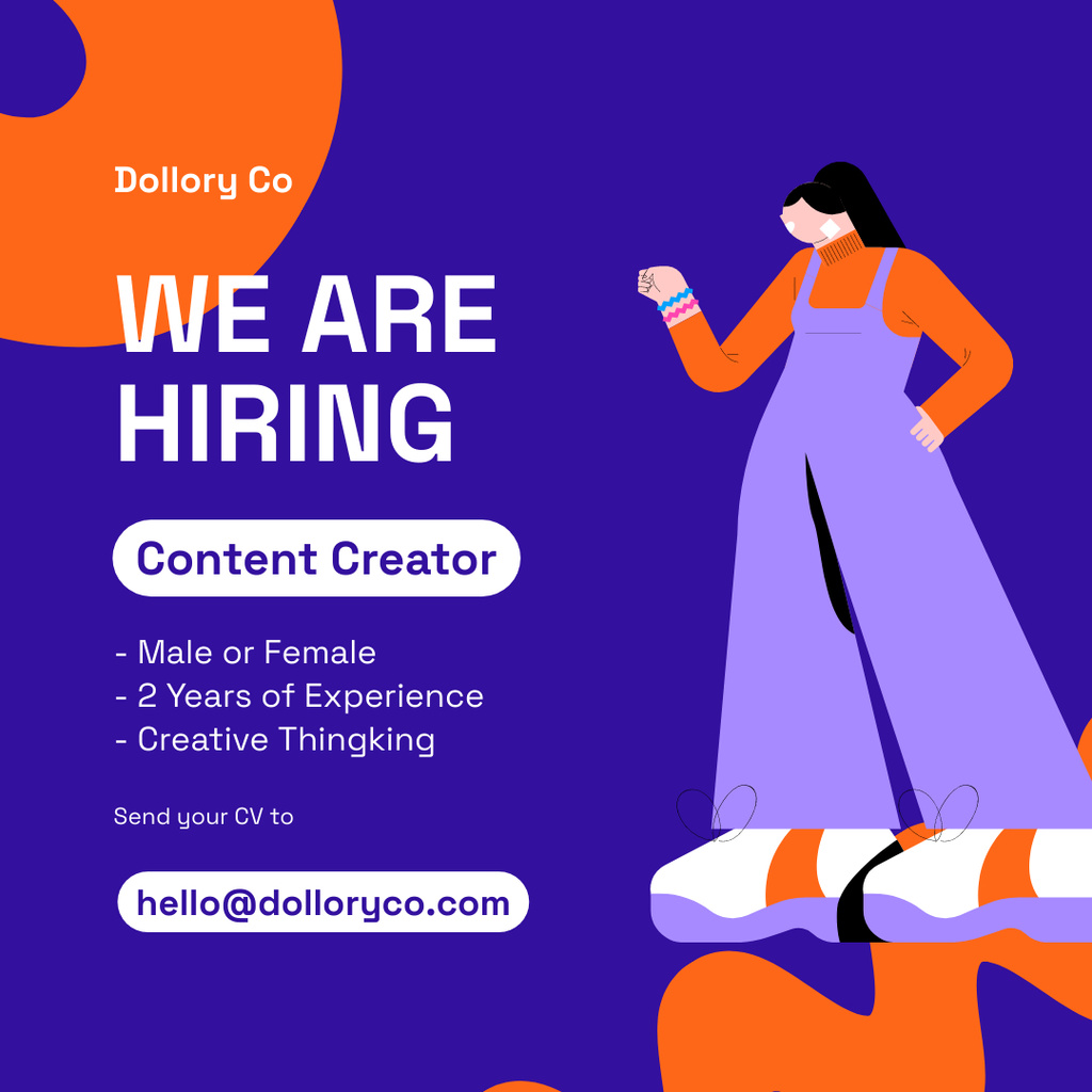 Content creator hiring blue orange Instagram Πρότυπο σχεδίασης