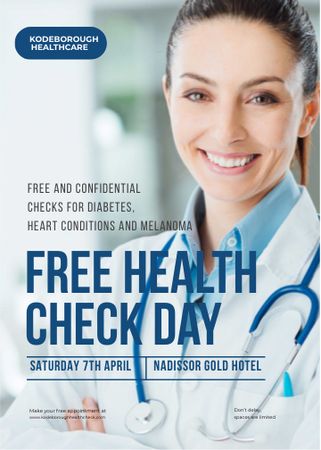 Plantilla de diseño de Free health check offer with smiling Doctor Flayer 