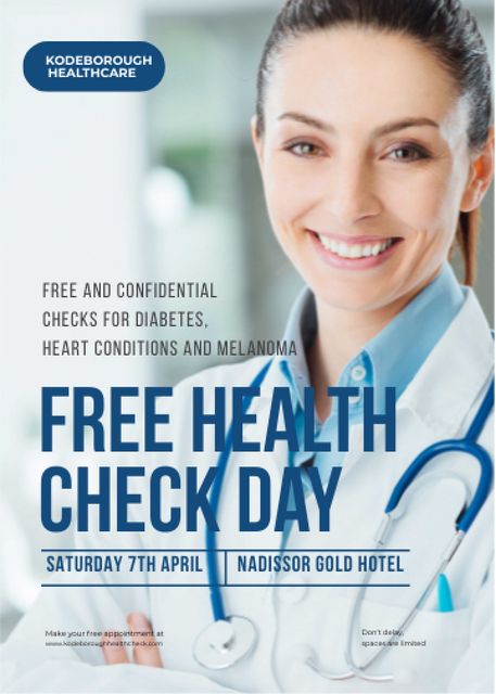 Ontwerpsjabloon van Flayer van Free health check offer with smiling Doctor