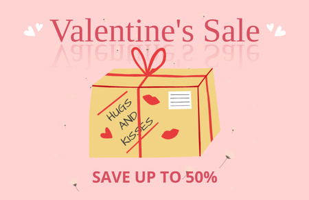 Valentine's Day Sale Announcement with Cute Gift Box Thank You Card 5.5x8.5in Design Template