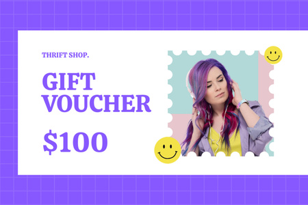Ontwerpsjabloon van Gift Certificate van Thrift shop voucher purple