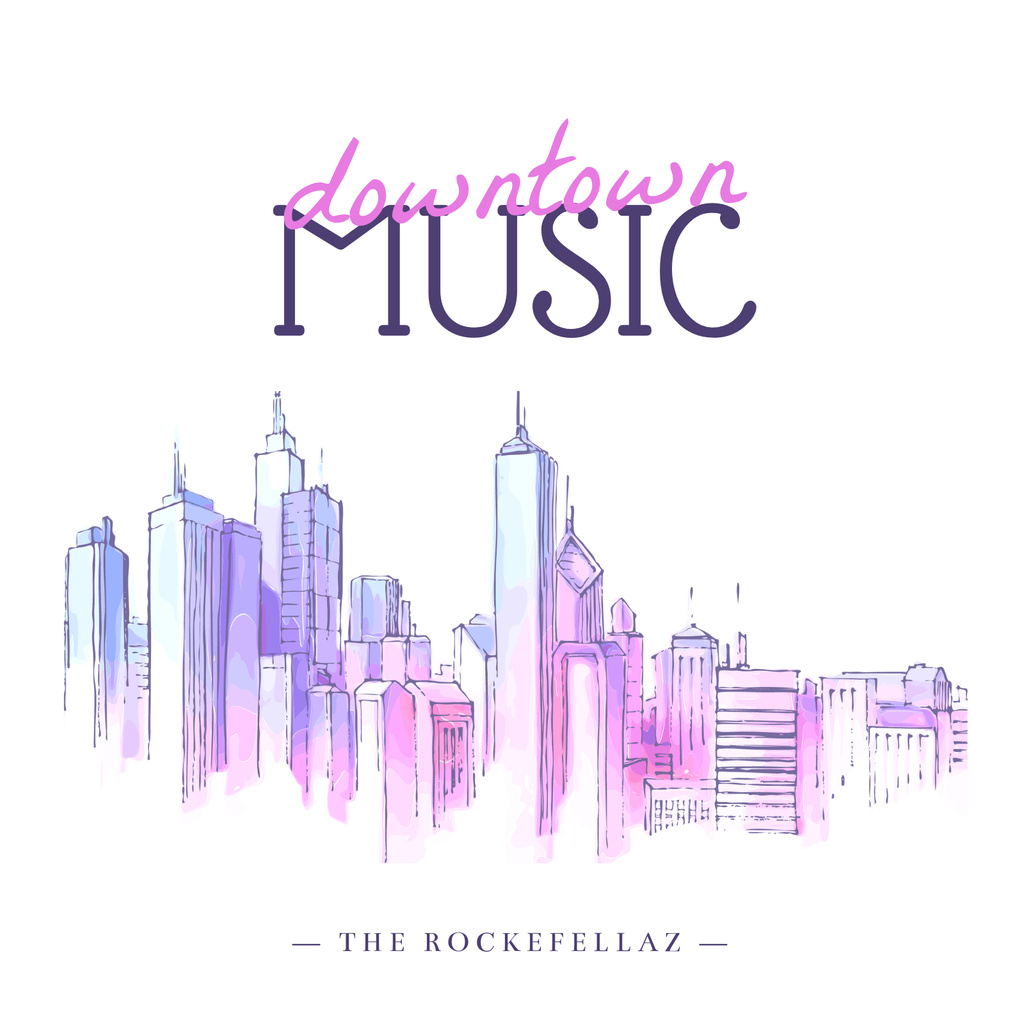 Plantilla de diseño de Downtown Music With Colorful Cityscape Album Cover 