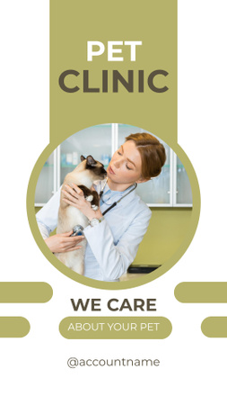 Lemmikkiklinikan mainos kissan ja eläinlääkärin kanssa Instagram Story Design Template