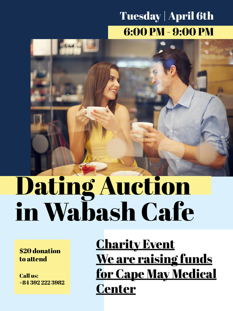 Designvorlage Dating Auction in Couple with coffee in Cafe für Poster US