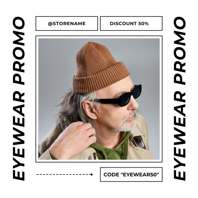 Promo of Eyewear with Stylish Man in Hat Instagram Tasarım Şablonu