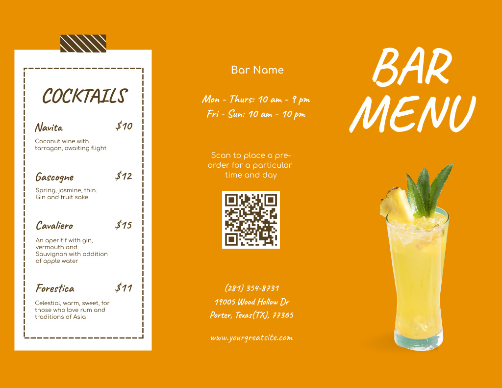 Template di design Bar Drinks List Variety WIth Drink In Glass Menu 11x8.5in Tri-Fold