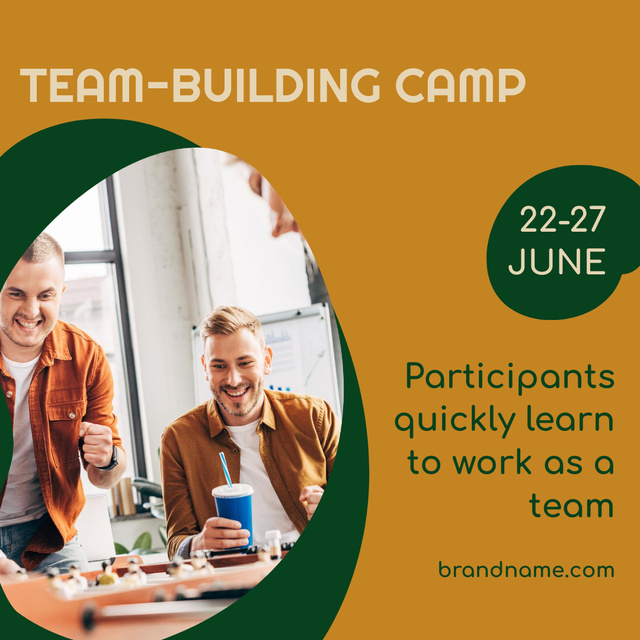 Team Building Camp Announcement with Young Men Instagram Πρότυπο σχεδίασης