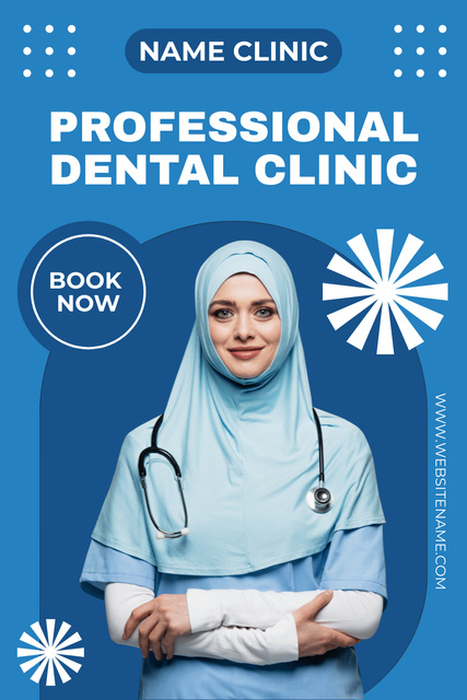 Ontwerpsjabloon van Pinterest van Ad of Professional Dental Clinic with Doctor