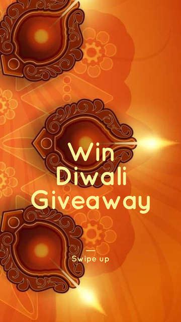 Ontwerpsjabloon van Instagram Story van Happy Diwali Greetings And Glowing Lamps Giveaway Promotion