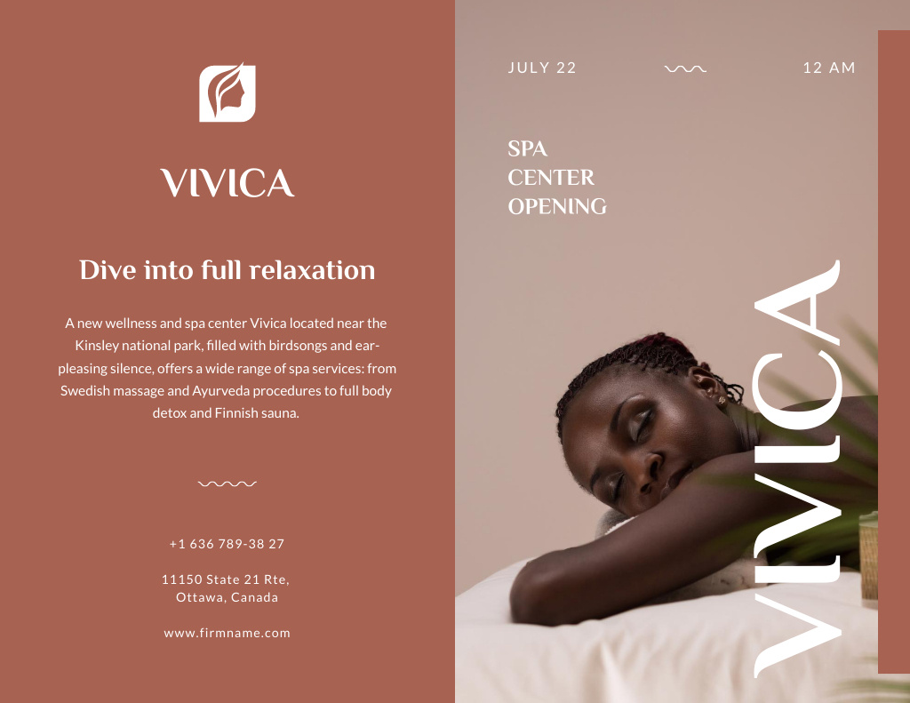 Plantilla de diseño de African Woman in Spa Center at Massage Brochure 8.5x11in Bi-fold 
