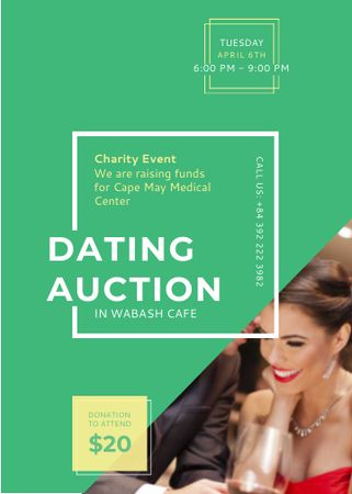 Smiling Woman at Dating Auction Invitation Design Template