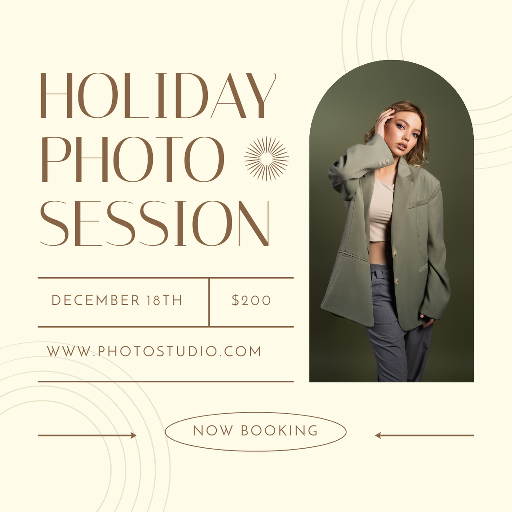 Platilla de diseño Holiday Photo Session Offer with Stylish Woman Instagram