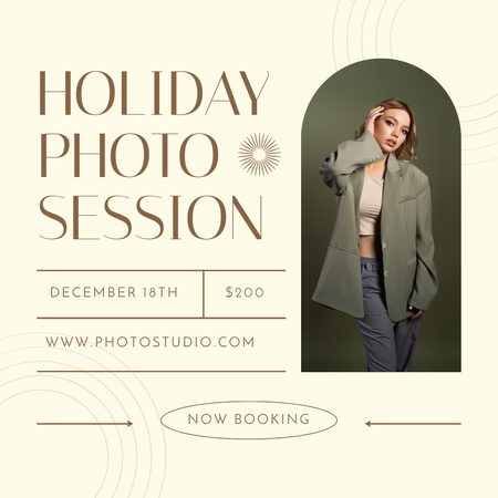 Holiday Photo Session Offer with Stylish Woman Instagram Design Template