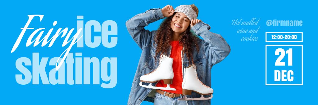 Cute Young Woman with Ice Skates Email header Modelo de Design