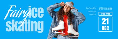 Cute Young Woman with Ice Skates Email header Design Template
