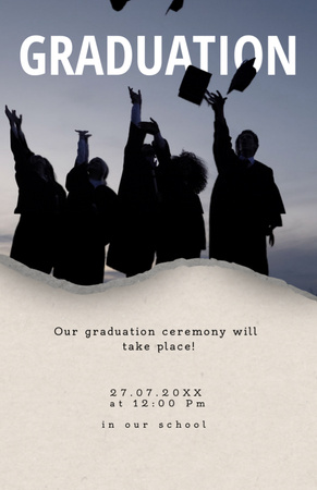 Platilla de diseño Graduation Announcement with Graduates throwing Hats Invitation 5.5x8.5in