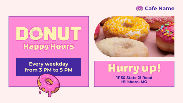 Delectable Doughnut Happy Hours Promo In Cafe Full HD video Tasarım Şablonu